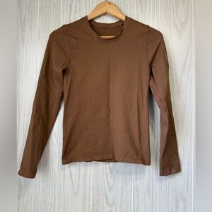 OQQ Long Sleeve Seamless Brown Stretch Top Size L LNC
